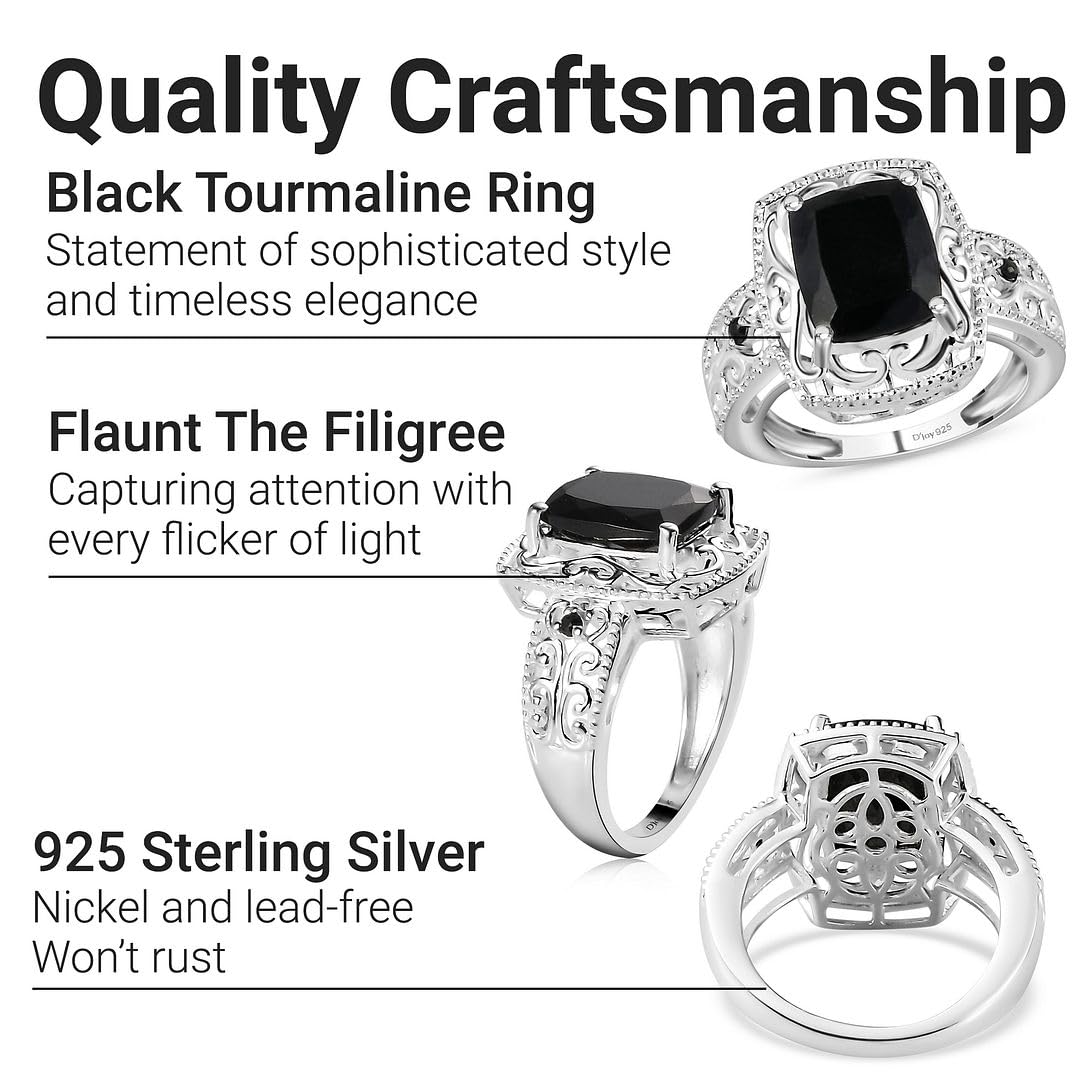 Black Tourmaline Rings - Birthstone Rings for Women - Engagement Promise Ring for Her Statement Vintage Stainless Steel Tourmaline Jewelry Gifts for Womens - Image 5