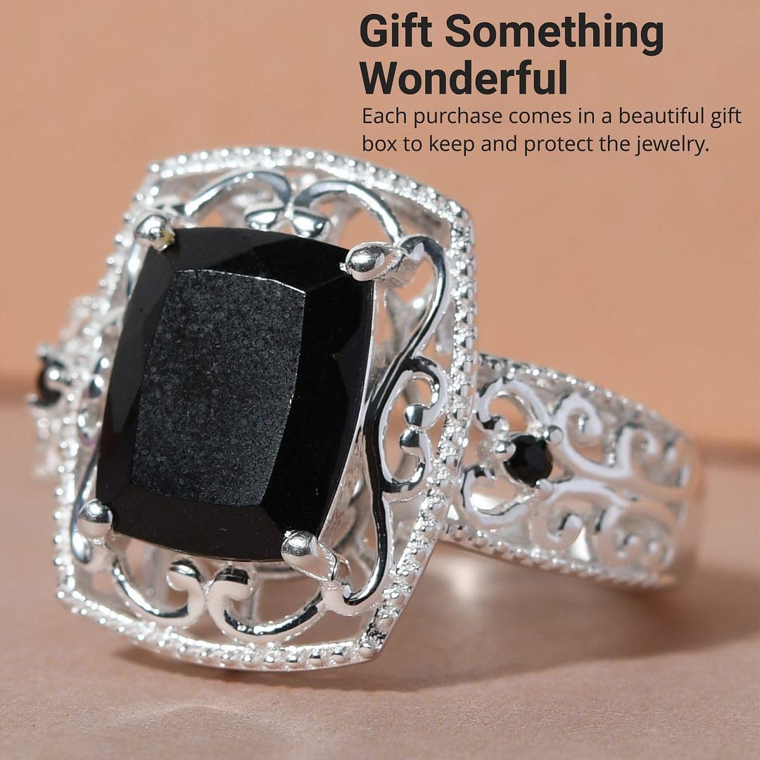Black Tourmaline Rings - Birthstone Rings for Women - Engagement Promise Ring for Her Statement Vintage Stainless Steel Tourmaline Jewelry Gifts for Womens - Image 6