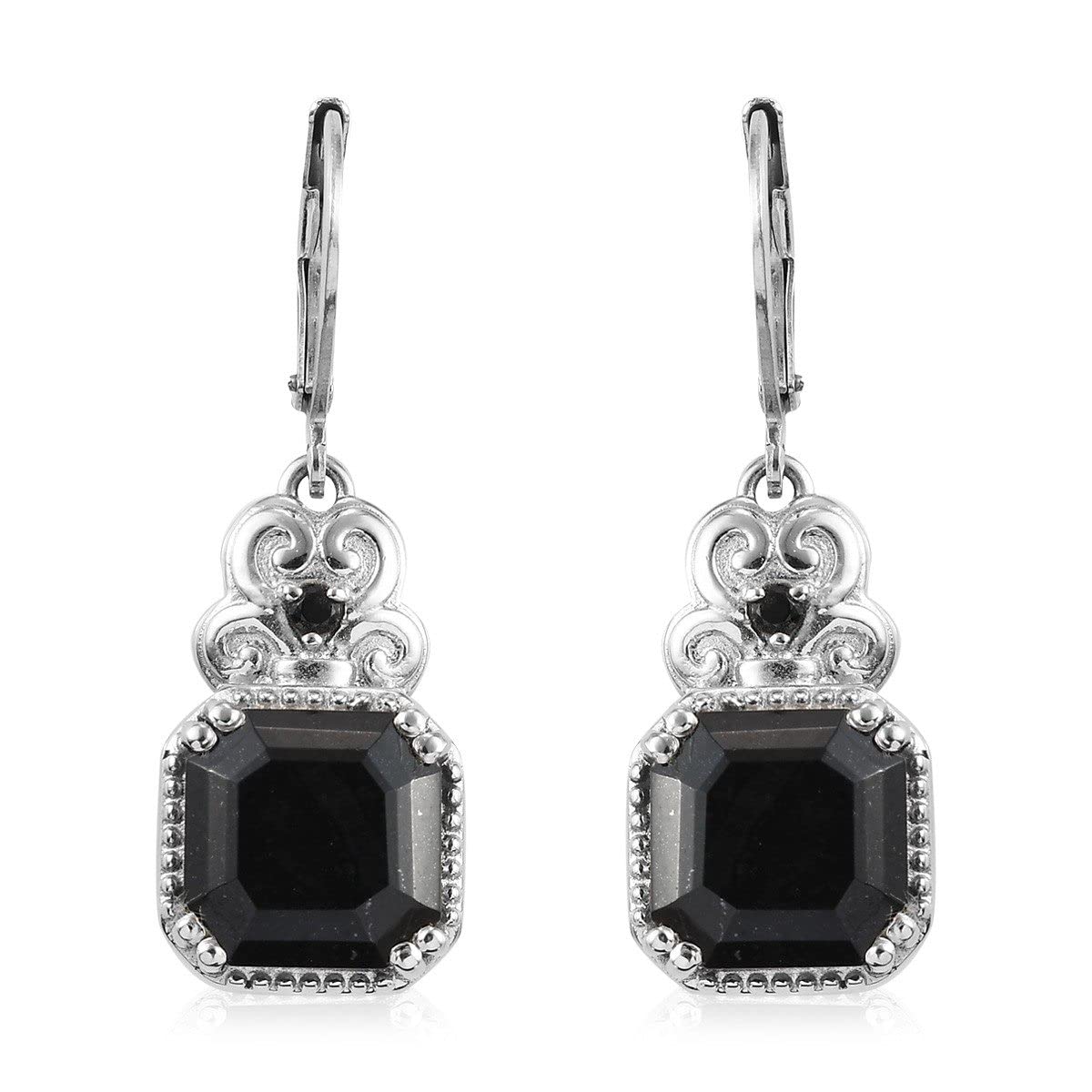 Black Tourmaline & Spinel Dangle Earrings for Women Jewelry Birthstone Jewelry Stainless Steel Lever Back Women Ct 7.13 (10x10 MM) Birthday Christmas Gifts