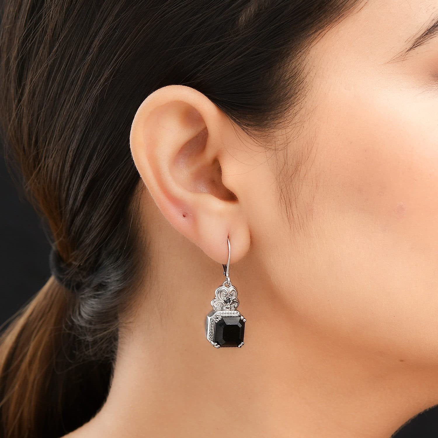 Black Tourmaline & Spinel Dangle Earrings for Women Jewelry Birthstone Jewelry Stainless Steel Lever Back Women Ct 7.13 (10x10 MM) Birthday Christmas Gifts - Image 2