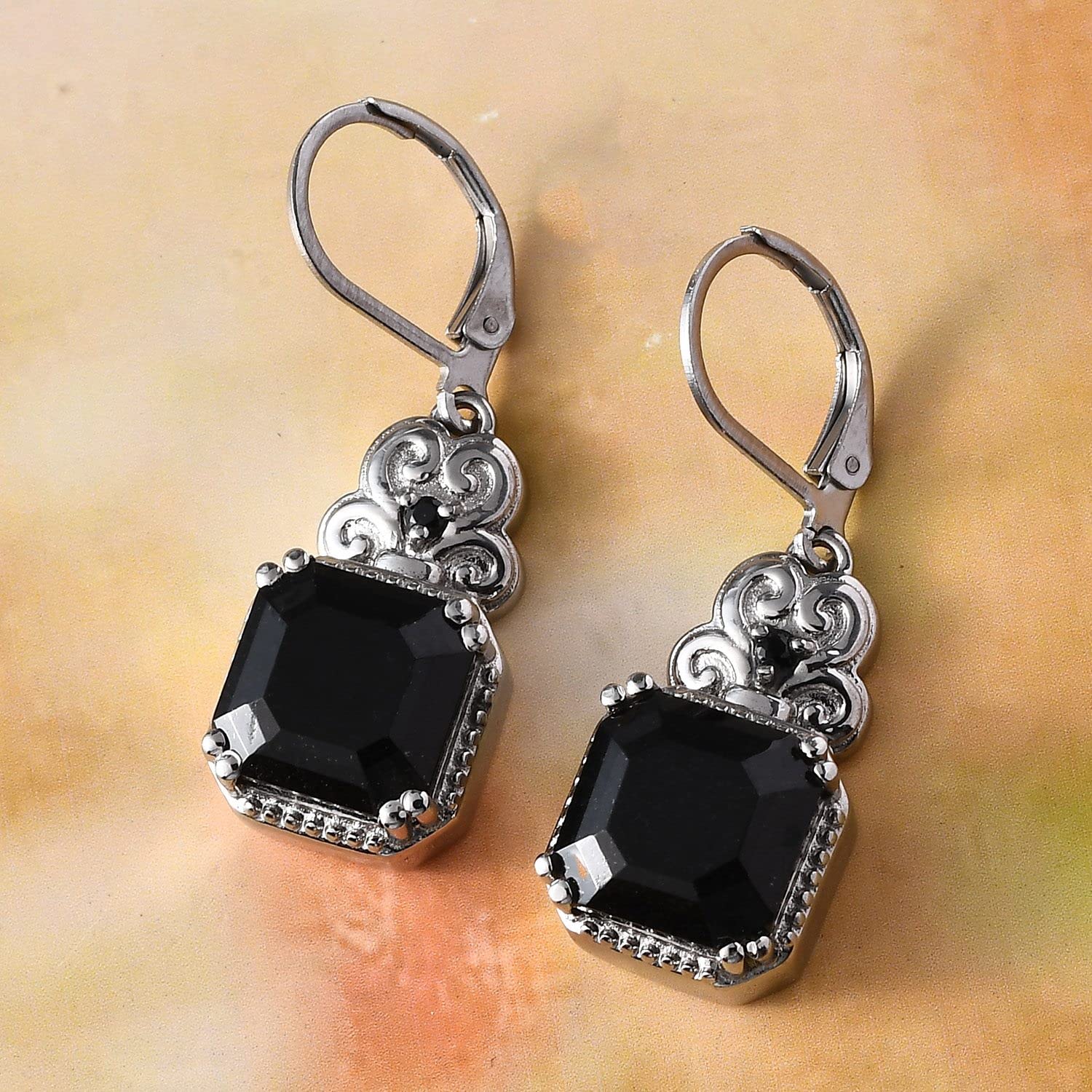 Black Tourmaline & Spinel Dangle Earrings for Women Jewelry Birthstone Jewelry Stainless Steel Lever Back Women Ct 7.13 (10x10 MM) Birthday Christmas Gifts - Image 3