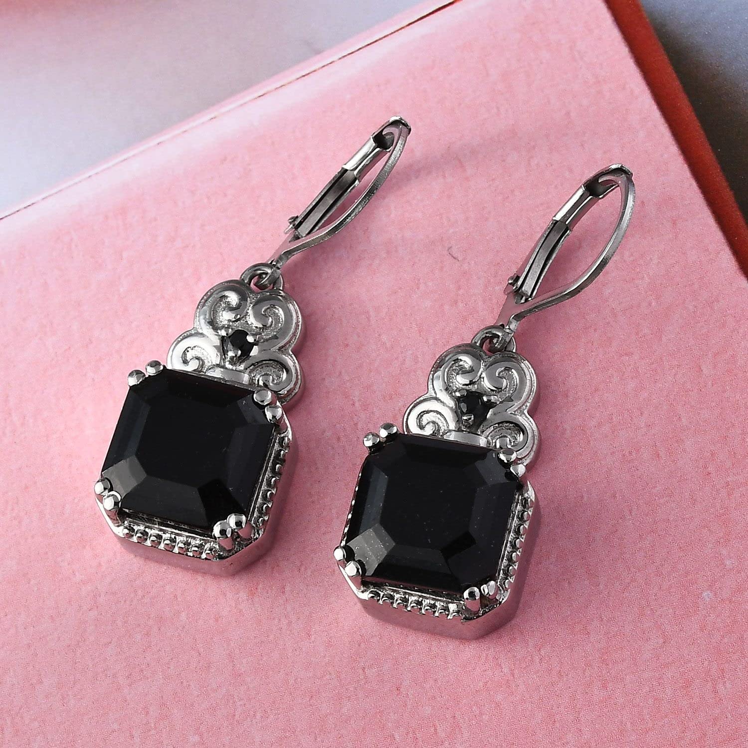 Black Tourmaline & Spinel Dangle Earrings for Women Jewelry Birthstone Jewelry Stainless Steel Lever Back Women Ct 7.13 (10x10 MM) Birthday Christmas Gifts - Image 4