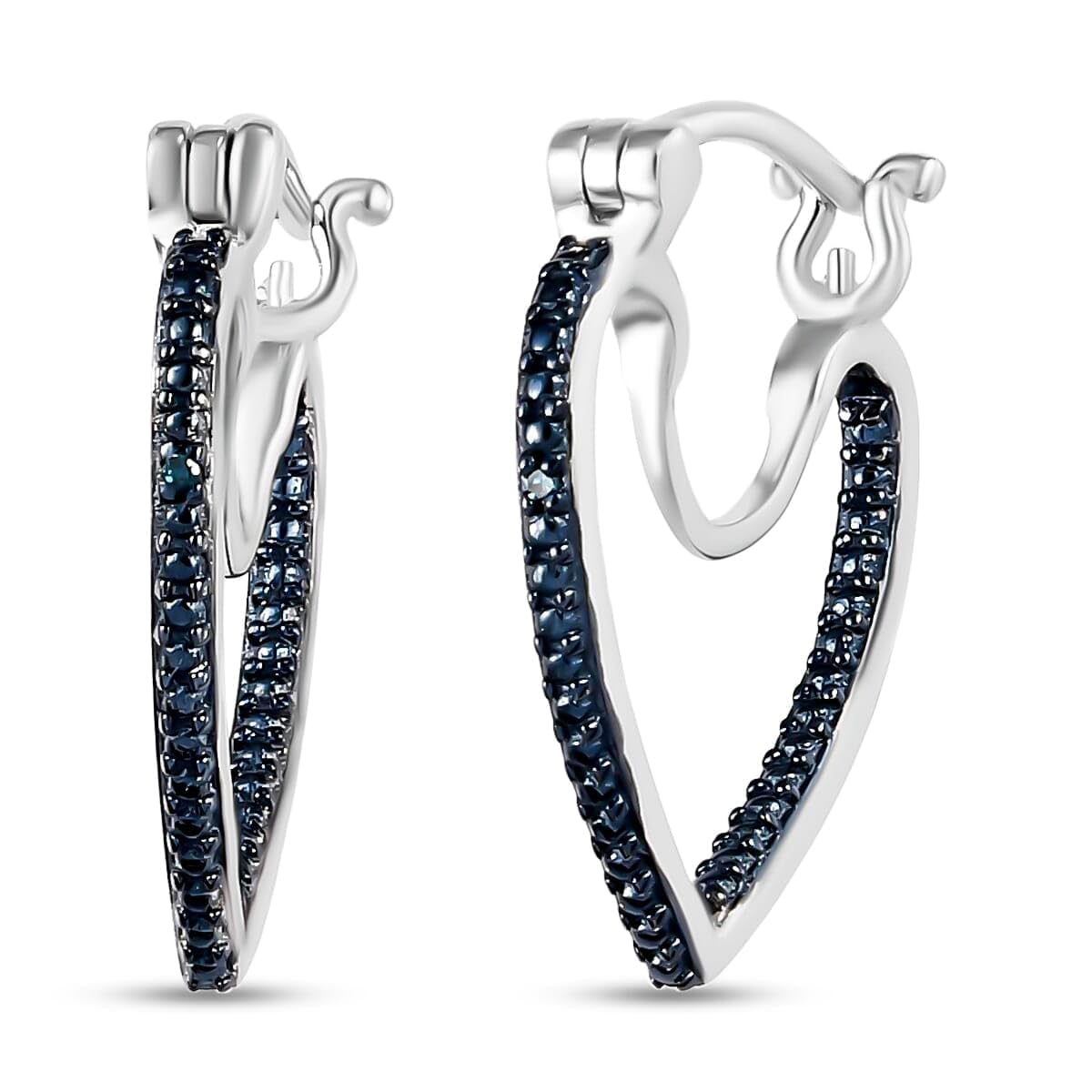 Blue Diamond Heart Hoop Earrings for Women Jewelry 925 Sterling Silver Platinum Rhodium Plated Inside Out Coquette I3 Clarity Costume Jewelry for Women Birthday Christmas Gifts