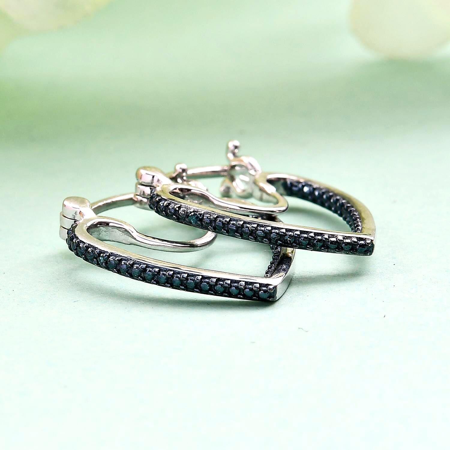 Blue Diamond Heart Hoop Earrings for Women Jewelry 925 Sterling Silver Platinum Rhodium Plated Inside Out Coquette I3 Clarity Costume Jewelry for Women Birthday Christmas Gifts - Image 2