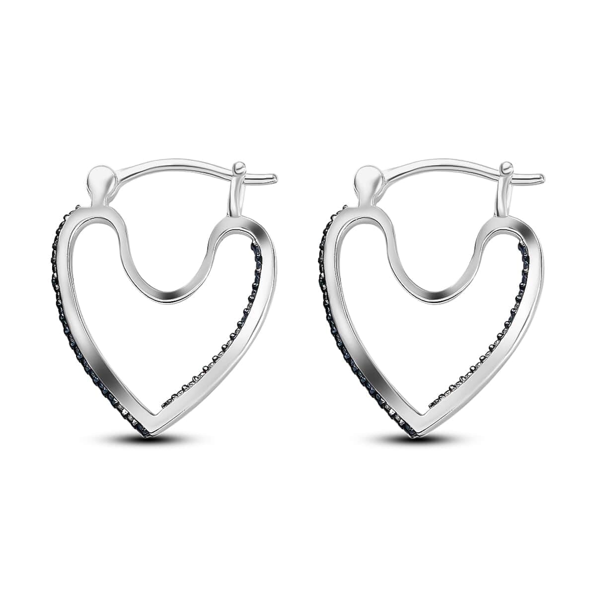 Blue Diamond Heart Hoop Earrings for Women Jewelry 925 Sterling Silver Platinum Rhodium Plated Inside Out Coquette I3 Clarity Costume Jewelry for Women Birthday Christmas Gifts - Image 4