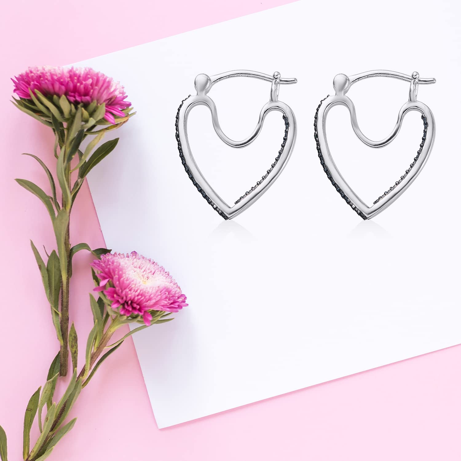 Blue Diamond Heart Hoop Earrings for Women Jewelry 925 Sterling Silver Platinum Rhodium Plated Inside Out Coquette I3 Clarity Costume Jewelry for Women Birthday Christmas Gifts - Image 8
