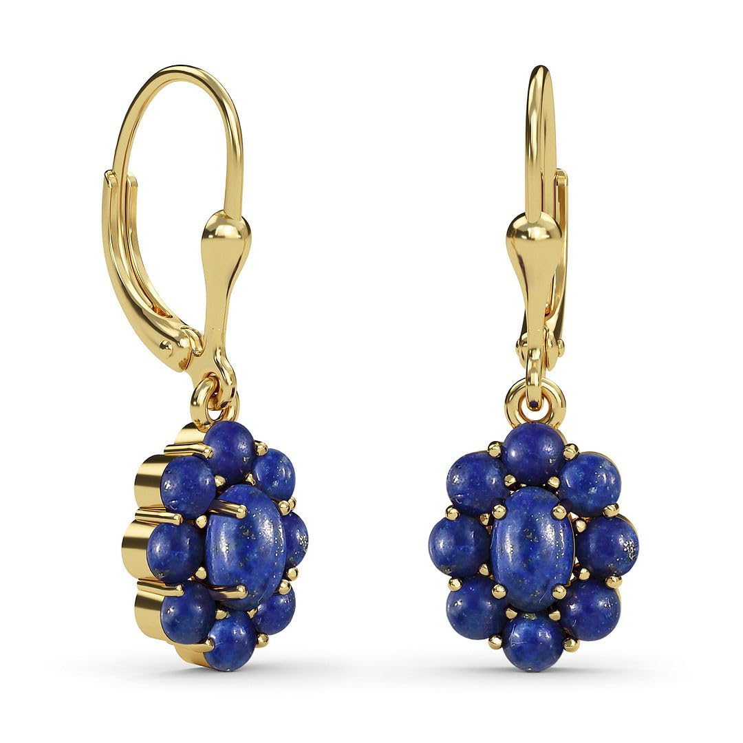 Blue Lapis Lazuli Flower Dangle Earrings for Women 18K Yellow Gold Plated Jewelry Ct 3.60 Birthday Christmas Gifts for Women