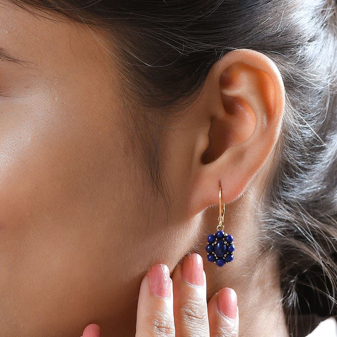 Blue Lapis Lazuli Flower Dangle Earrings for Women 18K Yellow Gold Plated Jewelry Ct 3.60 Birthday Christmas Gifts for Women - Image 2