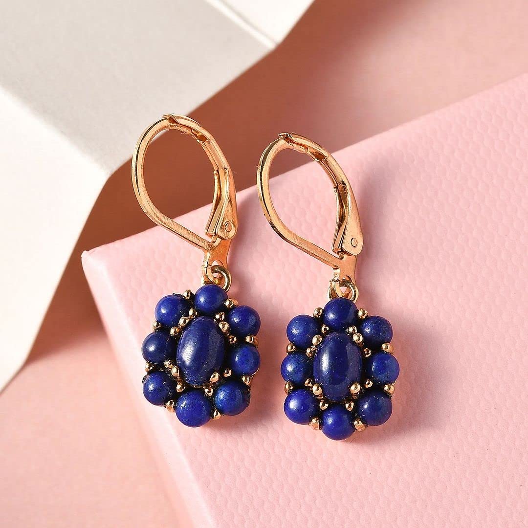 Blue Lapis Lazuli Flower Dangle Earrings for Women 18K Yellow Gold Plated Jewelry Ct 3.60 Birthday Christmas Gifts for Women - Image 3