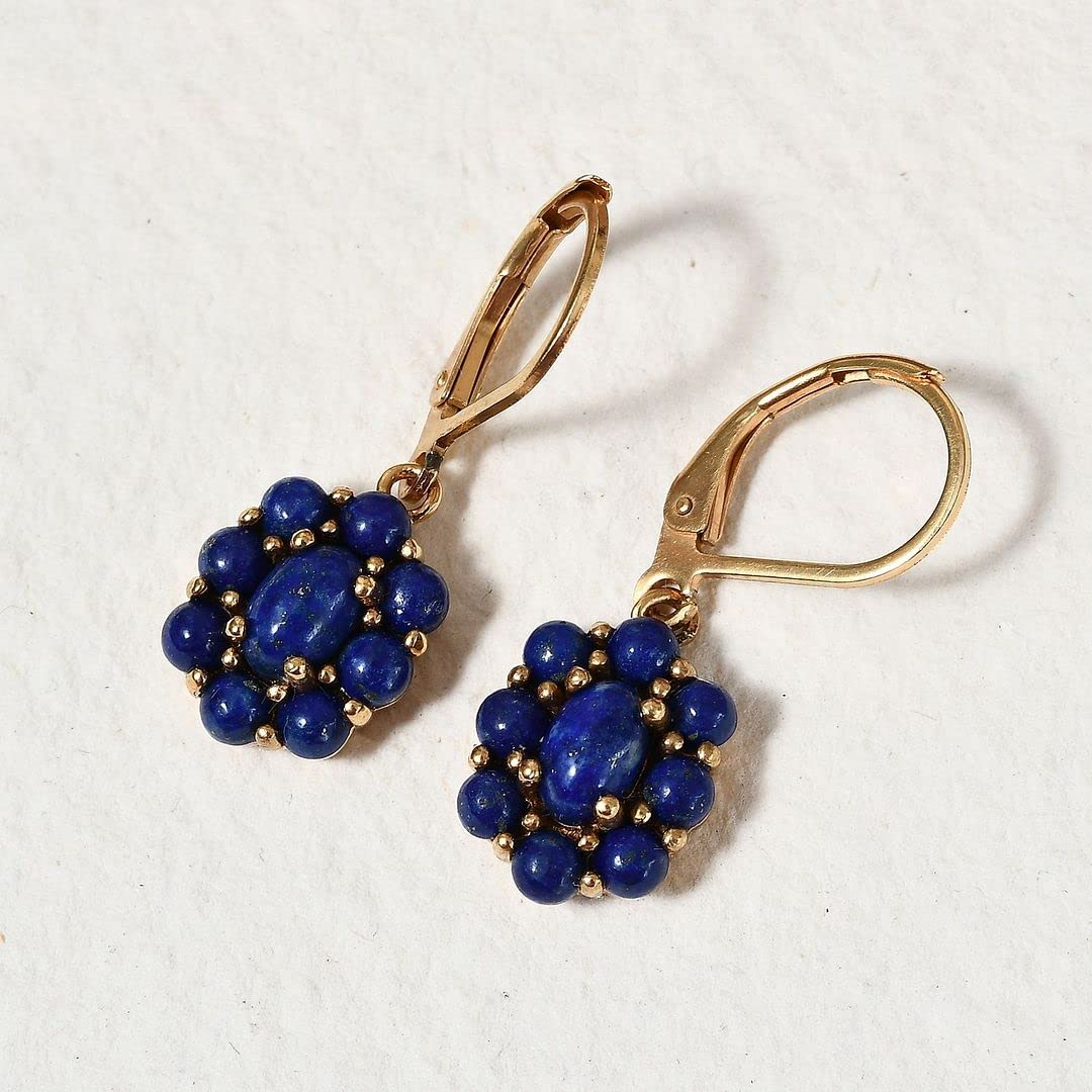 Blue Lapis Lazuli Flower Dangle Earrings for Women 18K Yellow Gold Plated Jewelry Ct 3.60 Birthday Christmas Gifts for Women - Image 5