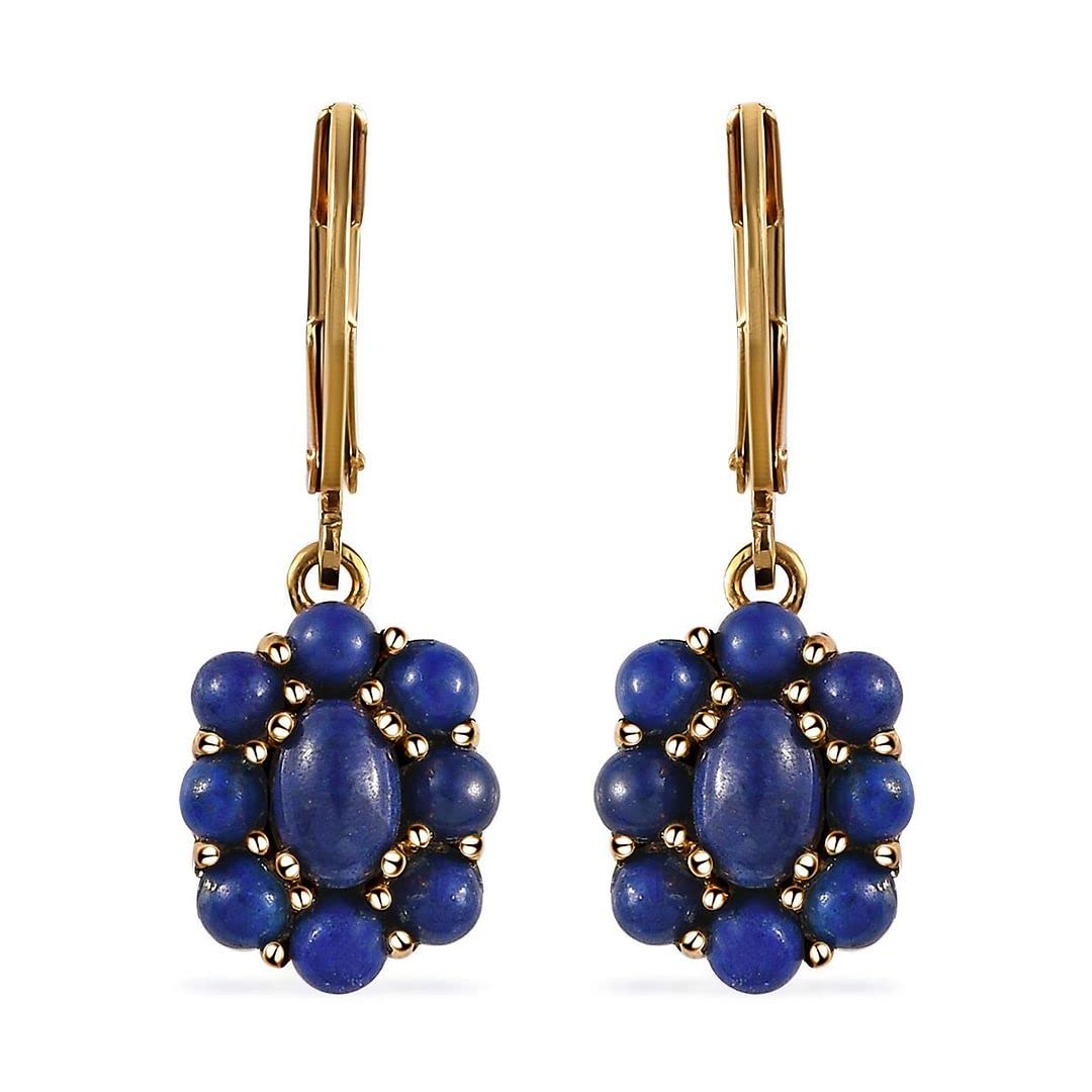 Blue Lapis Lazuli Flower Dangle Earrings for Women 18K Yellow Gold Plated Jewelry Ct 3.60 Birthday Christmas Gifts for Women - Image 6