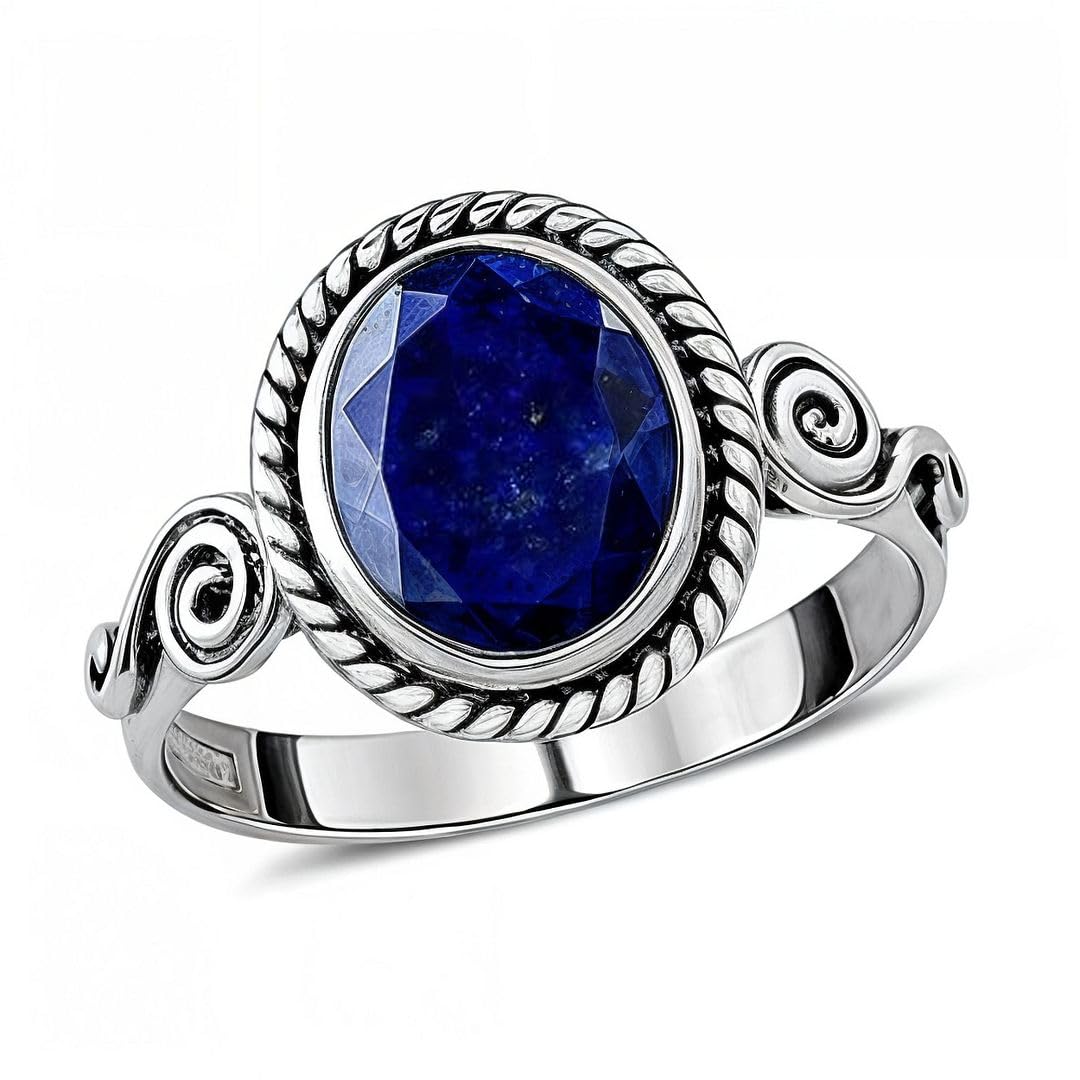 Blue Lapis Lazuli Ring - Birthstone Rings for Women in Stainless Steel - Statement Boho Beachy Promise Vintage Cute Gemstone Jewelry - Birthday Anniversary Engagement Christmas Gifts for Womens
