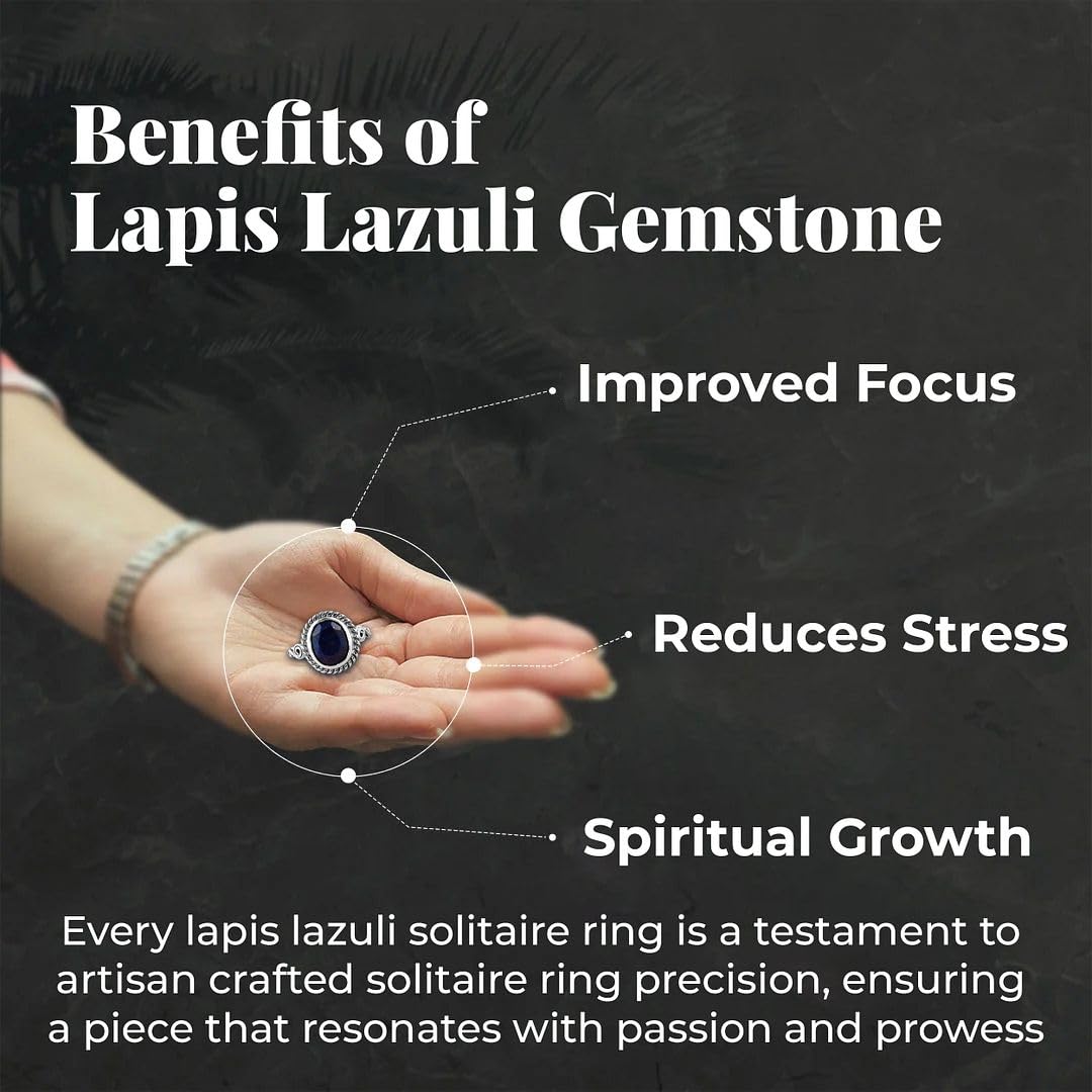 Blue Lapis Lazuli Ring - Birthstone Rings for Women in Stainless Steel - Statement Boho Beachy Promise Vintage Cute Gemstone Jewelry - Birthday Anniversary Engagement Christmas Gifts for Womens - Image 5