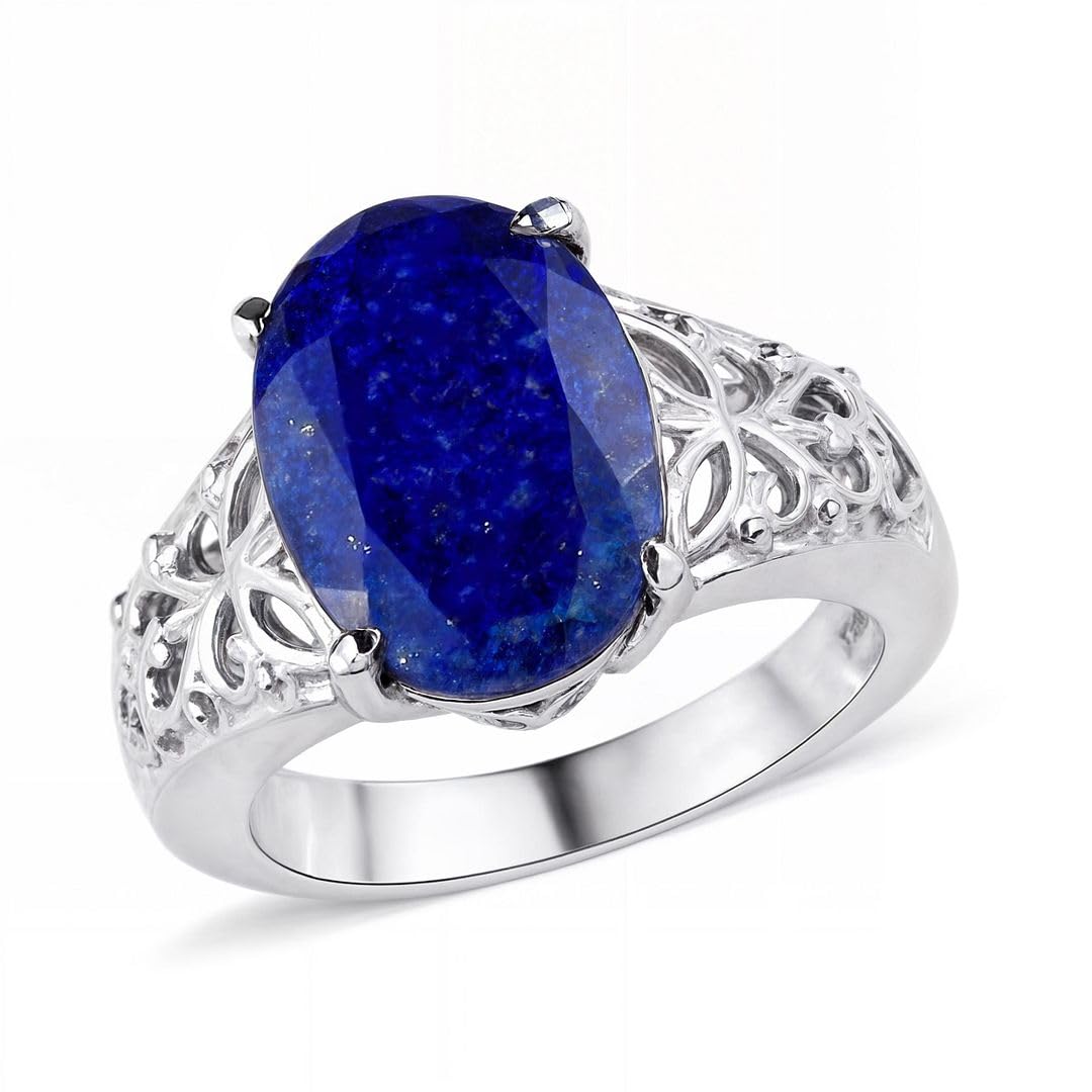 Blue Lapis Lazuli Rings - Birthstone Rings for Women in Stainless Steel Jewelry - Statement Promise Cute Wedding Gemstone Jewelry Her- Birthday Anniversary Engagement - Christmas Gifts for Womens