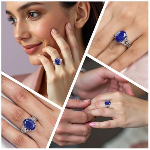 Blue Lapis Lazuli Rings - Birthstone Rings for Women in Stainless Steel Jewelry - Statement Promise Cute Wedding Gemstone Jewelry Her- Birthday Anniversary Engagement - Christmas Gifts for Womens - Image 2