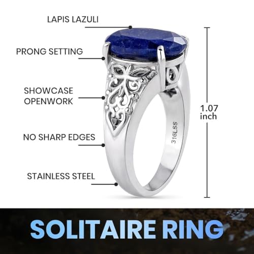 Blue Lapis Lazuli Rings - Birthstone Rings for Women in Stainless Steel Jewelry - Statement Promise Cute Wedding Gemstone Jewelry Her- Birthday Anniversary Engagement - Christmas Gifts for Womens - Image 3