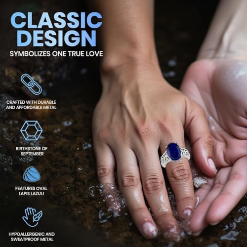 Blue Lapis Lazuli Rings - Birthstone Rings for Women in Stainless Steel Jewelry - Statement Promise Cute Wedding Gemstone Jewelry Her- Birthday Anniversary Engagement - Christmas Gifts for Womens - Image 4