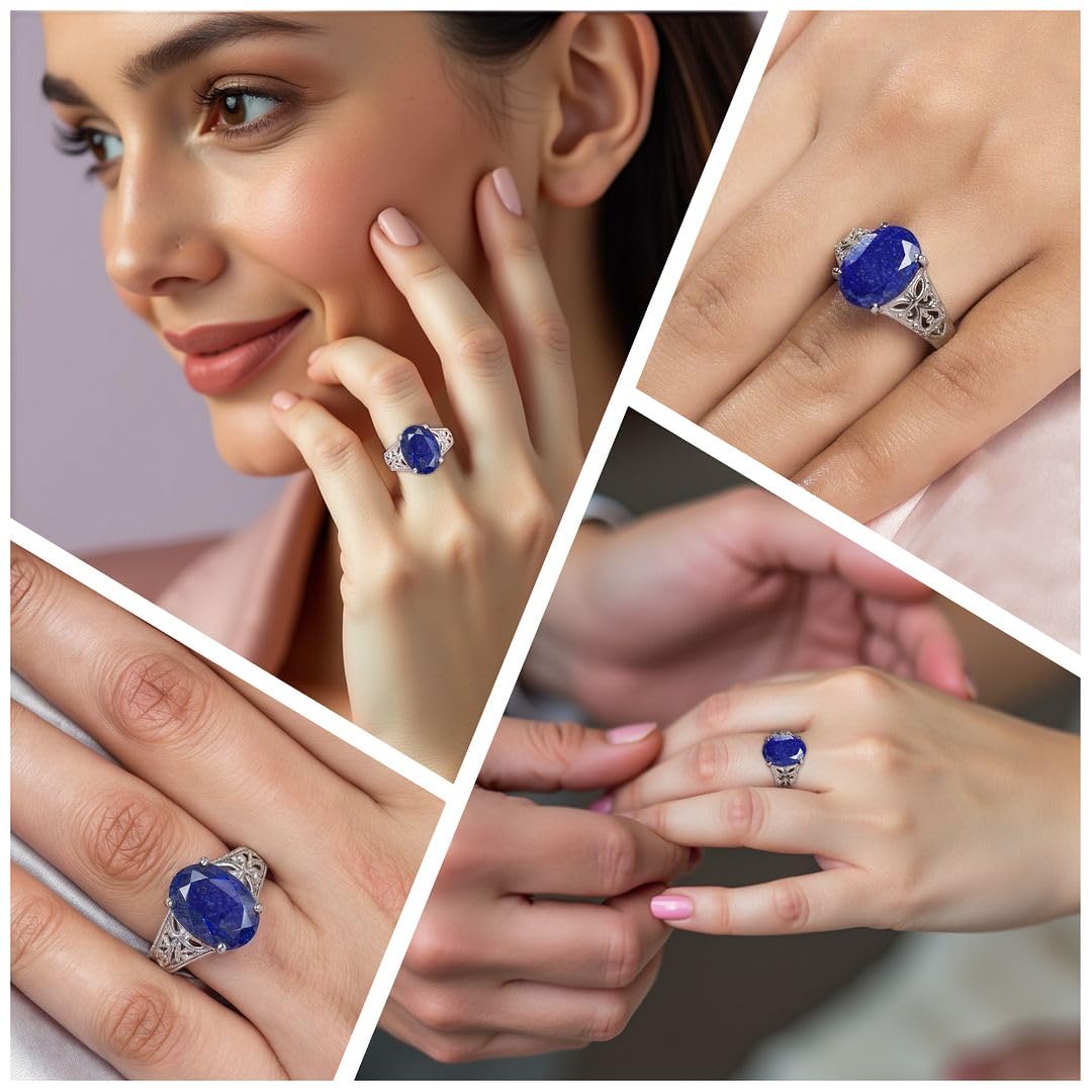 Blue Lapis Lazuli Rings - Birthstone Rings for Women in Stainless Steel Jewelry - Statement Promise Cute Wedding Gemstone Jewelry Her- Birthday Anniversary Engagement - Christmas Gifts for Womens - Image 8