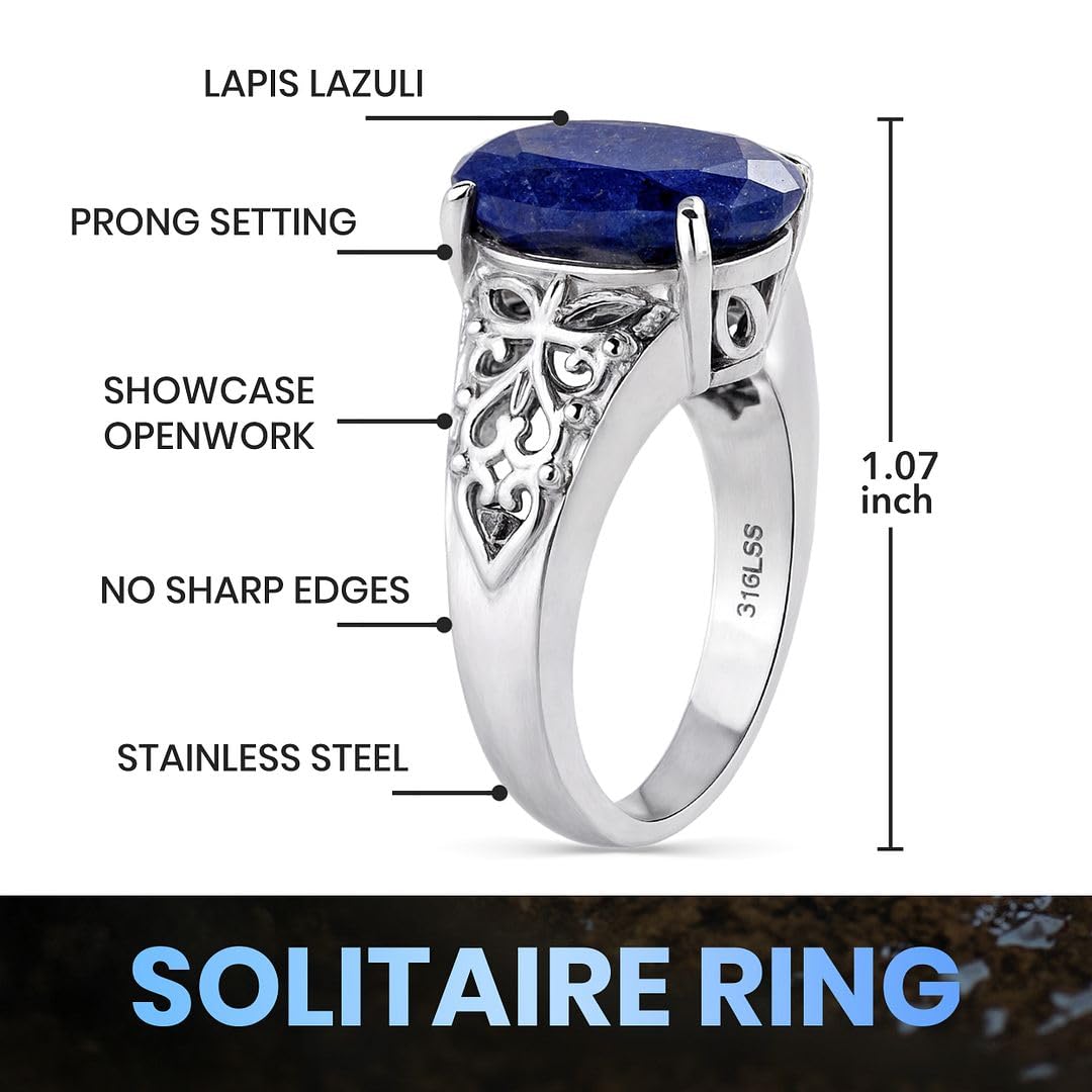 Blue Lapis Lazuli Rings - Birthstone Rings for Women in Stainless Steel Jewelry - Statement Promise Cute Wedding Gemstone Jewelry Her- Birthday Anniversary Engagement - Christmas Gifts for Womens - Image 9