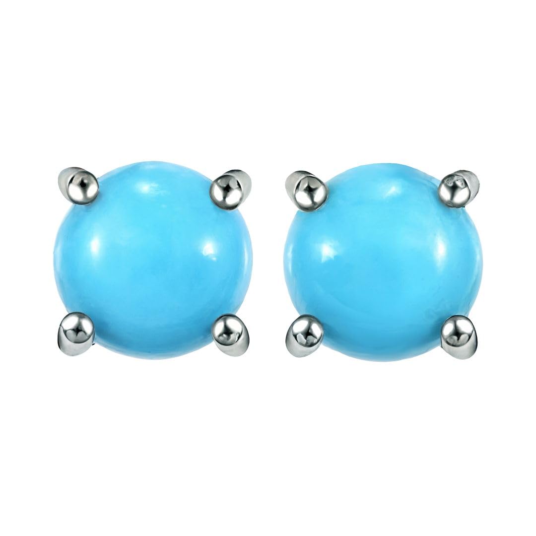 Blue Studs Turquoise Earrings for Women in 925 Sterling Silver with Platinum Plating - Beach Boho Western Earrings Turquoise Jewelry Birthday Christmas Gifts for Women