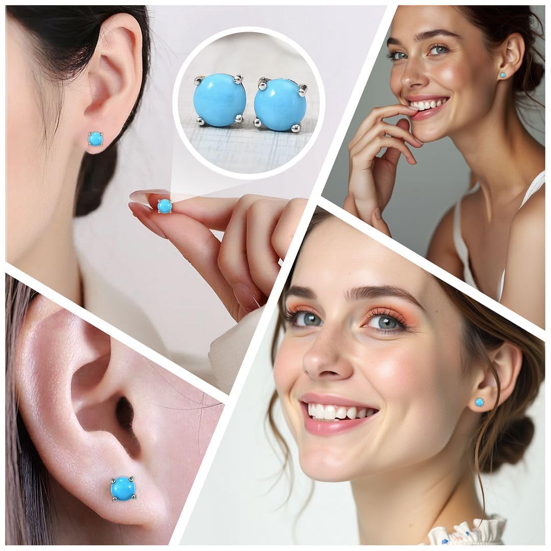 Blue Studs Turquoise Earrings for Women in 925 Sterling Silver with Platinum Plating - Beach Boho Western Earrings Turquoise Jewelry Birthday Christmas Gifts for Women - Image 2