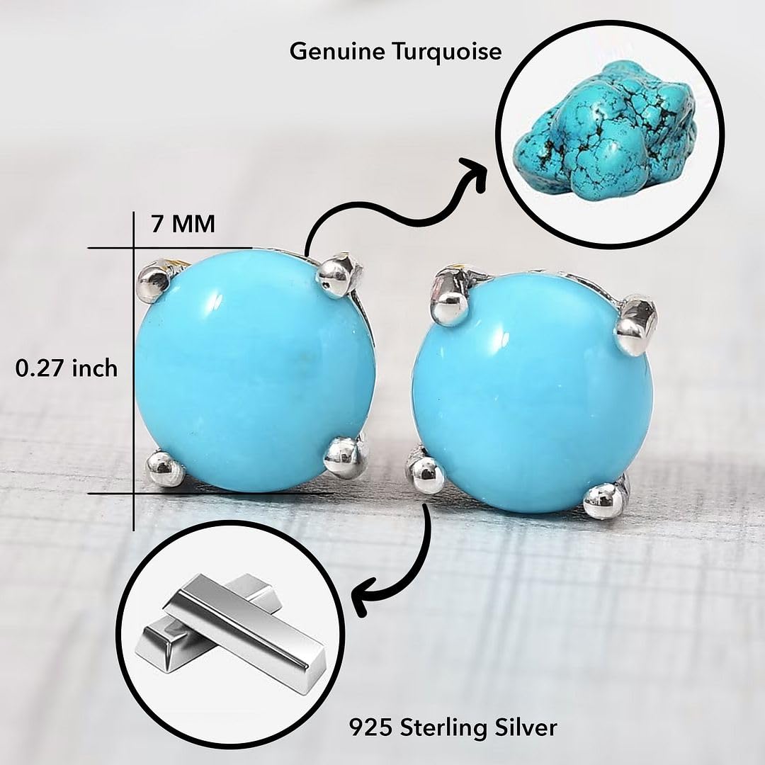 Blue Studs Turquoise Earrings for Women in 925 Sterling Silver with Platinum Plating - Beach Boho Western Earrings Turquoise Jewelry Birthday Christmas Gifts for Women - Image 3