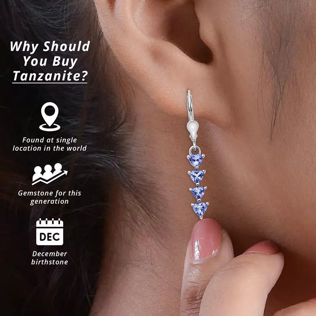 Blue Tanzanite Earrings in 925 Sterling Silver - Cute Teardrop Dangle Earrings for Women - Birthstone Jewelry Anniversary Birthday Christmas Gifts for Women - Image 3