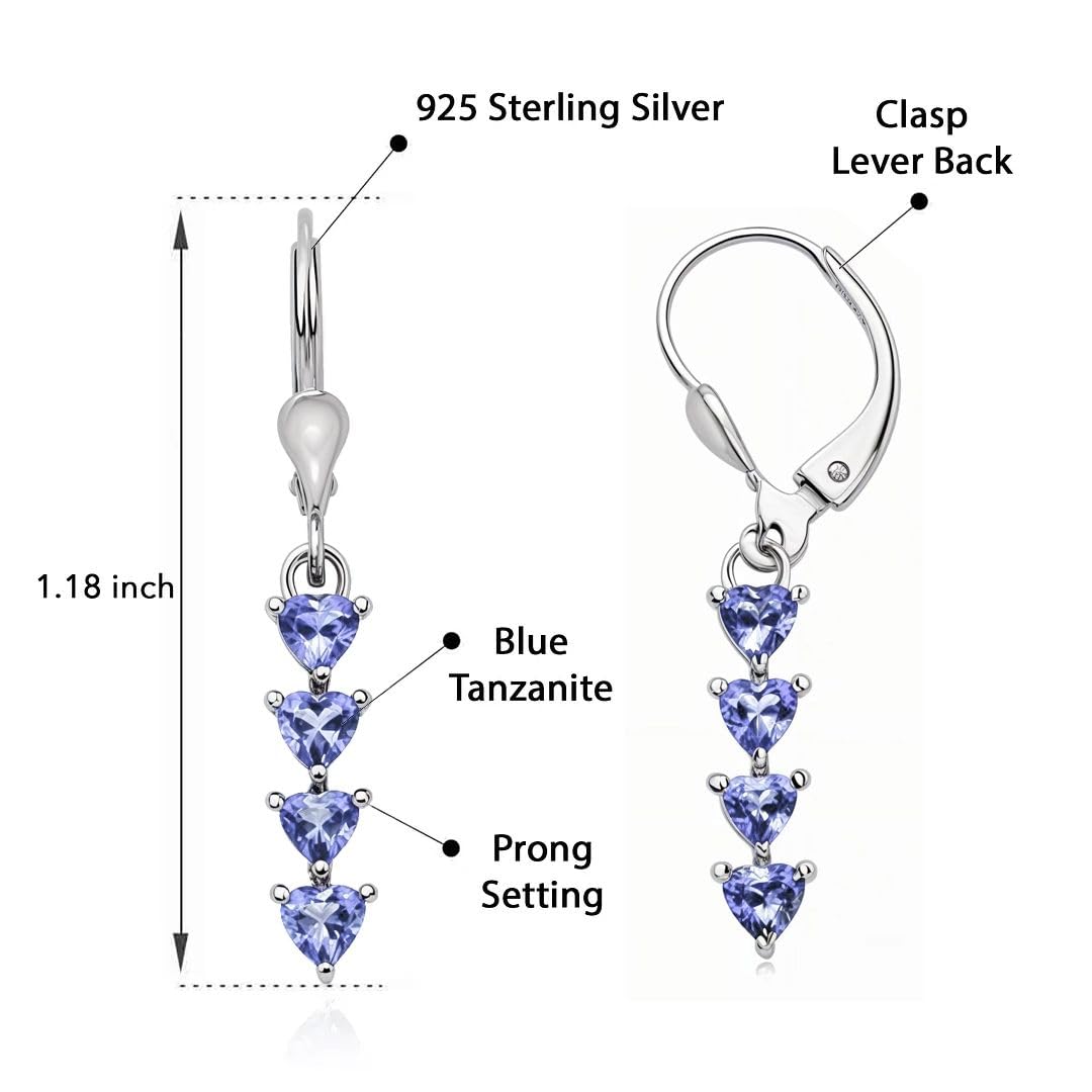 Blue Tanzanite Earrings in 925 Sterling Silver - Cute Teardrop Dangle Earrings for Women - Birthstone Jewelry Anniversary Birthday Christmas Gifts for Women - Image 5