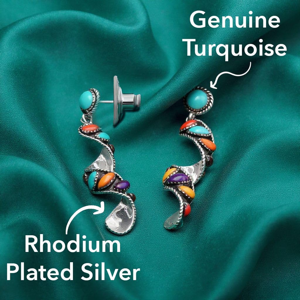 Blue Turquoise Earrings for Women in 925 Sterling Silver - Twisted Swirl Dangle Beach Boho Western Earrings Turquoise Jewelry -Unique Birthday Christmas Gifts for Her - Image 4
