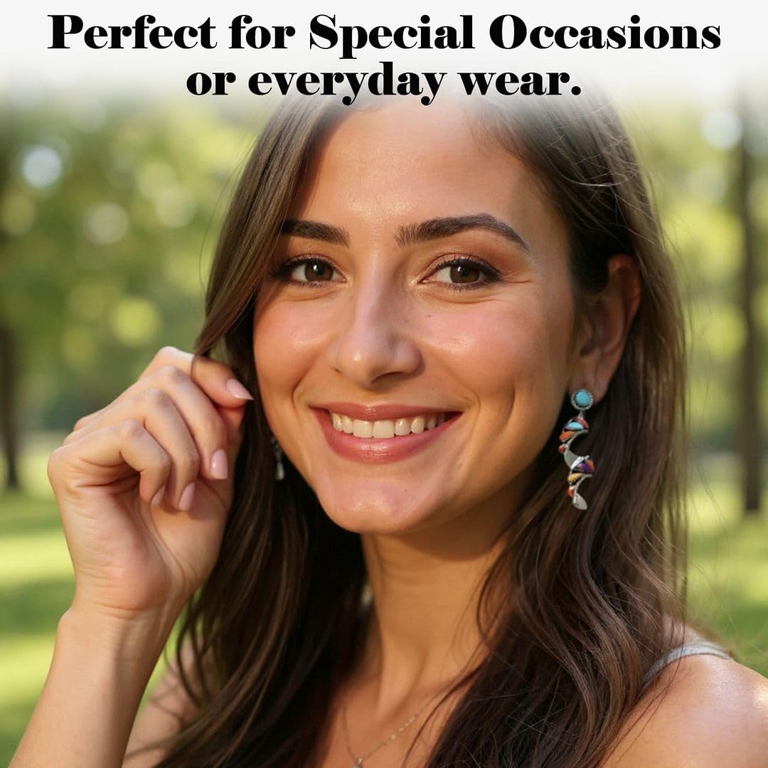 Blue Turquoise Earrings for Women in 925 Sterling Silver - Twisted Swirl Dangle Beach Boho Western Earrings Turquoise Jewelry -Unique Birthday Christmas Gifts for Her - Image 5