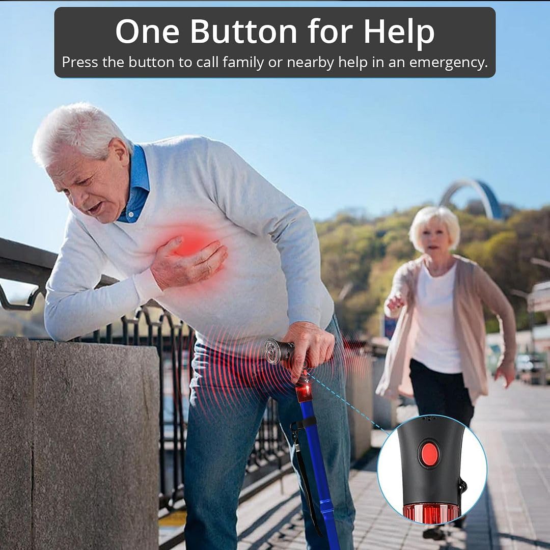 Blue Walking Canes for Women & Men - Foldable Quad Canes for Stability with Rotatable LED Front Light & SOS Alarm, Adjustable Height Walking Sticks for Seniors & Adults - Image 3