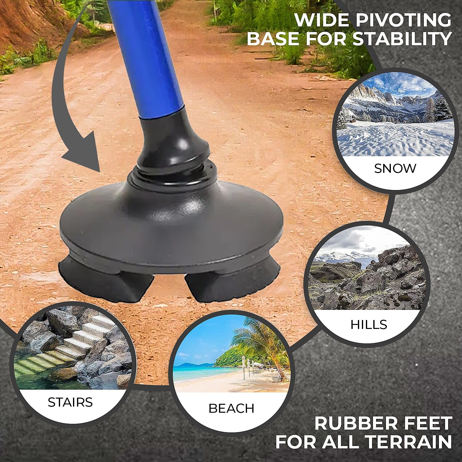 Blue Walking Canes for Women & Men - Foldable Quad Canes for Stability with Rotatable LED Front Light & SOS Alarm, Adjustable Height Walking Sticks for Seniors & Adults - Image 5
