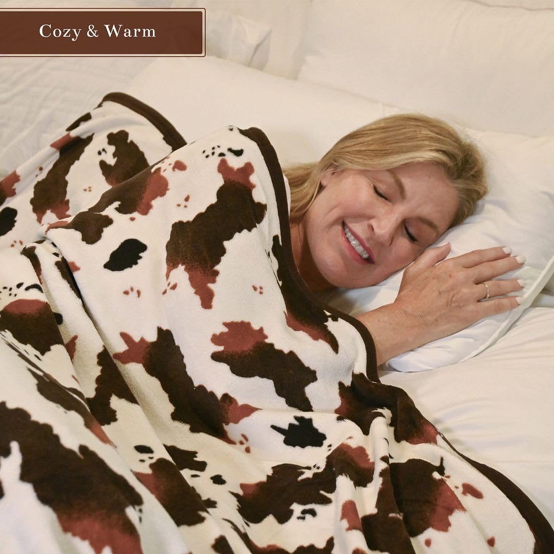 Brown Cow Print Blanket White Throw for Couch Fleece for Bed Print Stuff Fluffy & Throws Soft Fuzzy Blanket Birthday Mothers Day Birthday - Image 3