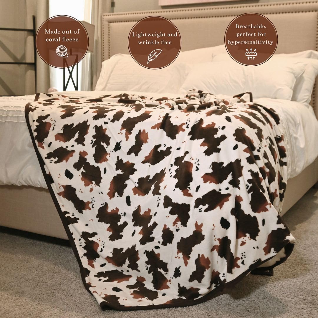 Brown Cow Print Blanket White Throw for Couch Fleece for Bed Print Stuff Fluffy & Throws Soft Fuzzy Blanket Birthday Mothers Day Birthday - Image 4