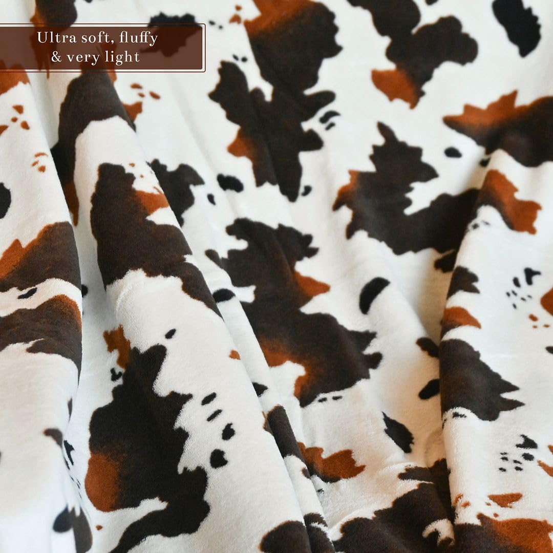 Brown Cow Print Blanket White Throw for Couch Fleece for Bed Print Stuff Fluffy & Throws Soft Fuzzy Blanket Birthday Mothers Day Birthday - Image 5