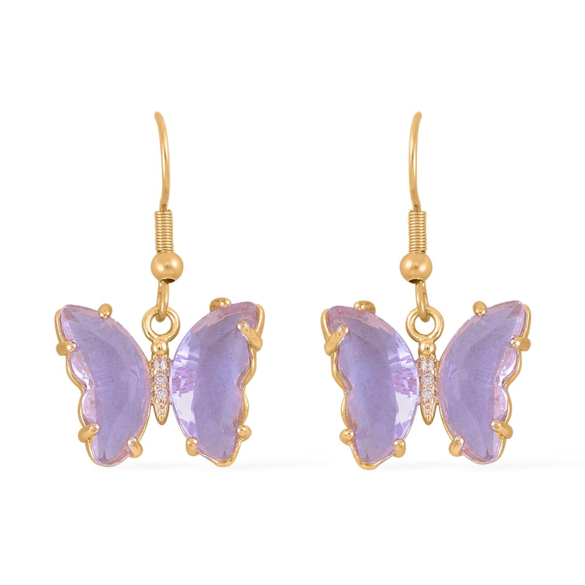 Butterfly Dangle Earrings for Women - Butterfly Wing Dangling Earrings - Cubic Zirconia and Colored Glasses Drop Earrings in Goldtone Statement Jewelry - Anniversary, Christmas Gifts for Women