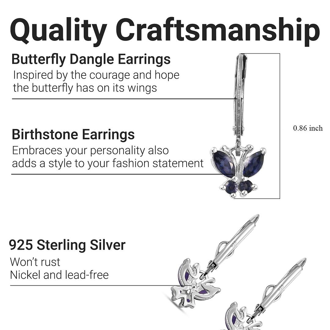 Butterfly Earrings for Women 925 Sterling Silver Lever Back Dangle Birthstone Earrings Birthday Christmas Gifts for Women - Image 5