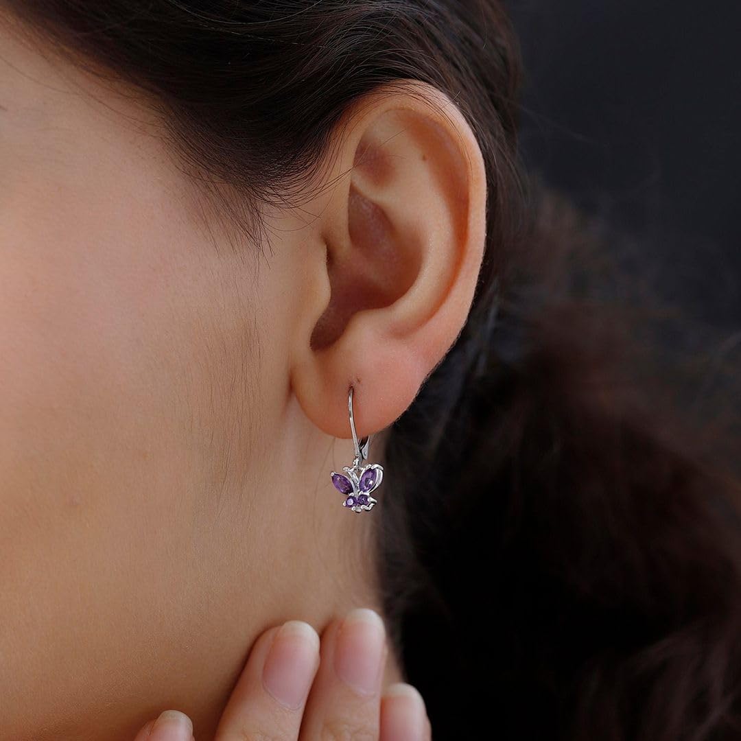 Butterfly Earrings for Women 925 Sterling Silver Lever Back Dangle Birthstone Earrings Birthday Christmas Gifts for Women - Image 3