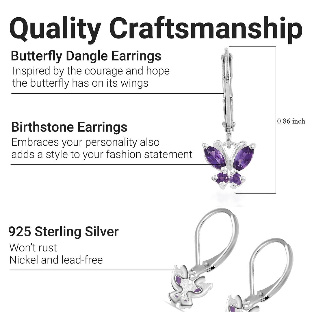 Butterfly Earrings for Women 925 Sterling Silver Lever Back Dangle Birthstone Earrings Birthday Christmas Gifts for Women - Image 5