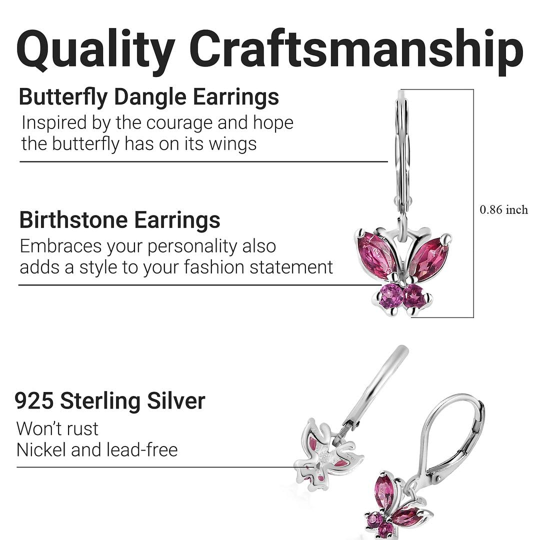Butterfly Earrings for Women 925 Sterling Silver Lever Back Dangle Birthstone Earrings Birthday Christmas Gifts for Women - Image 5