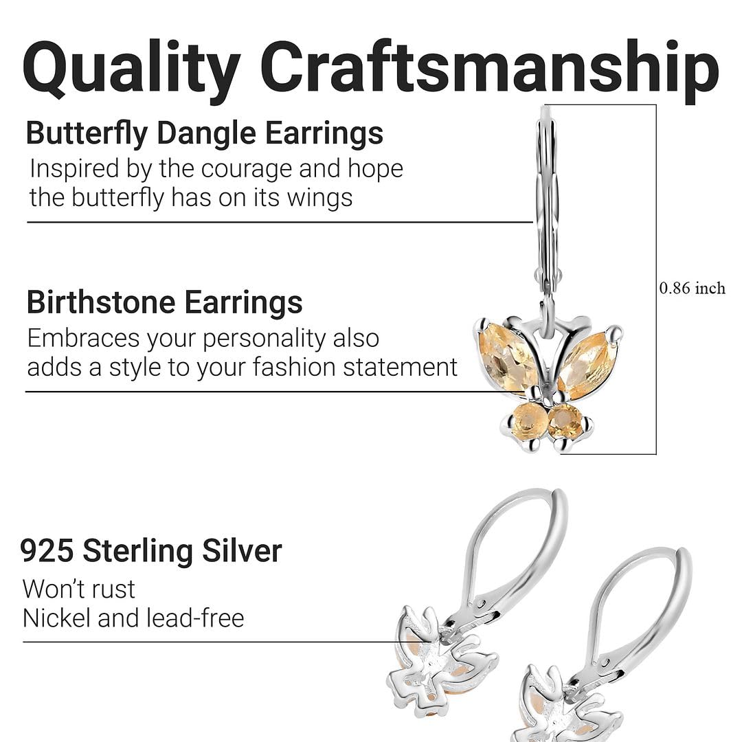 Butterfly Earrings for Women 925 Sterling Silver Lever Back Dangle Birthstone Earrings Birthday Christmas Gifts for Women - Image 5