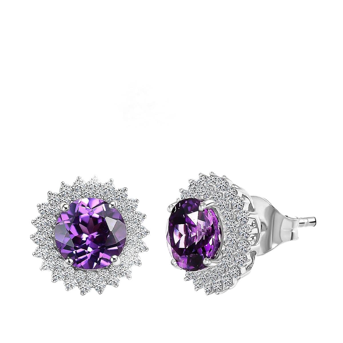 Certified & Appraised Luxuriant 10K White Gold AAA Lab Grown Purple Sapphire and E-F VS Lab Grown Diamond 4.54 ctw Earrings Christmas Gifts