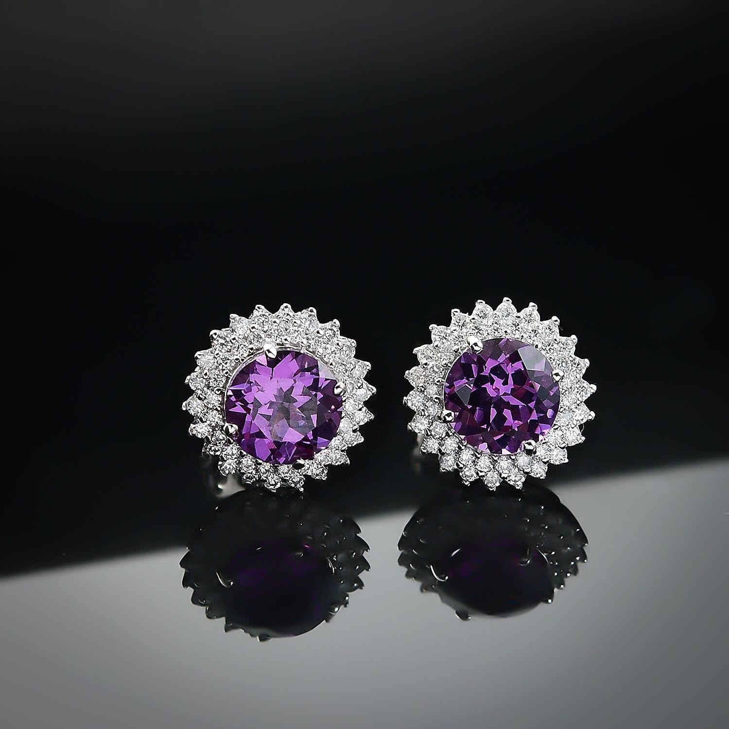 Certified & Appraised Luxuriant 10K White Gold AAA Lab Grown Purple Sapphire and E-F VS Lab Grown Diamond 4.54 ctw Earrings Christmas Gifts - Image 2