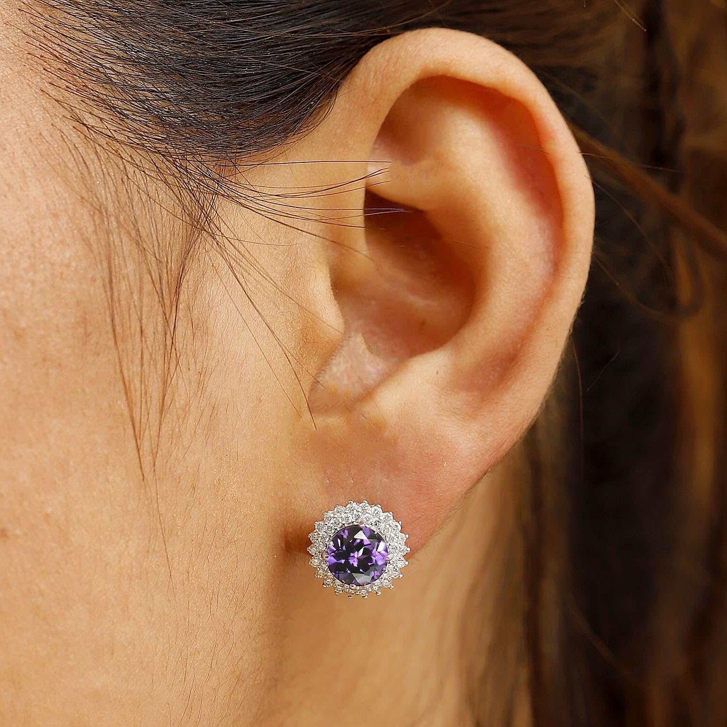 Certified & Appraised Luxuriant 10K White Gold AAA Lab Grown Purple Sapphire and E-F VS Lab Grown Diamond 4.54 ctw Earrings Christmas Gifts - Image 3