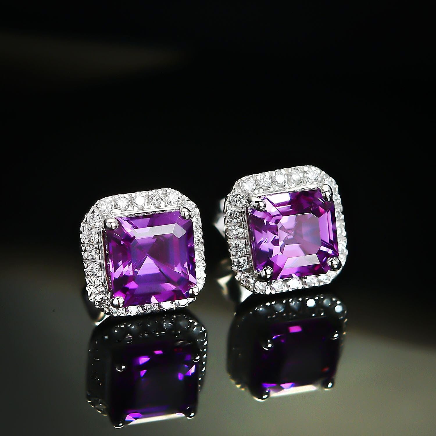 Certified & Appraised Luxuriant AAA Asscher Cut Lab Grown Purple Sapphire and E-F VS Lab Grown Diamond 5.16 ctw Earrings in 10K White Gold Christmas Gifts
