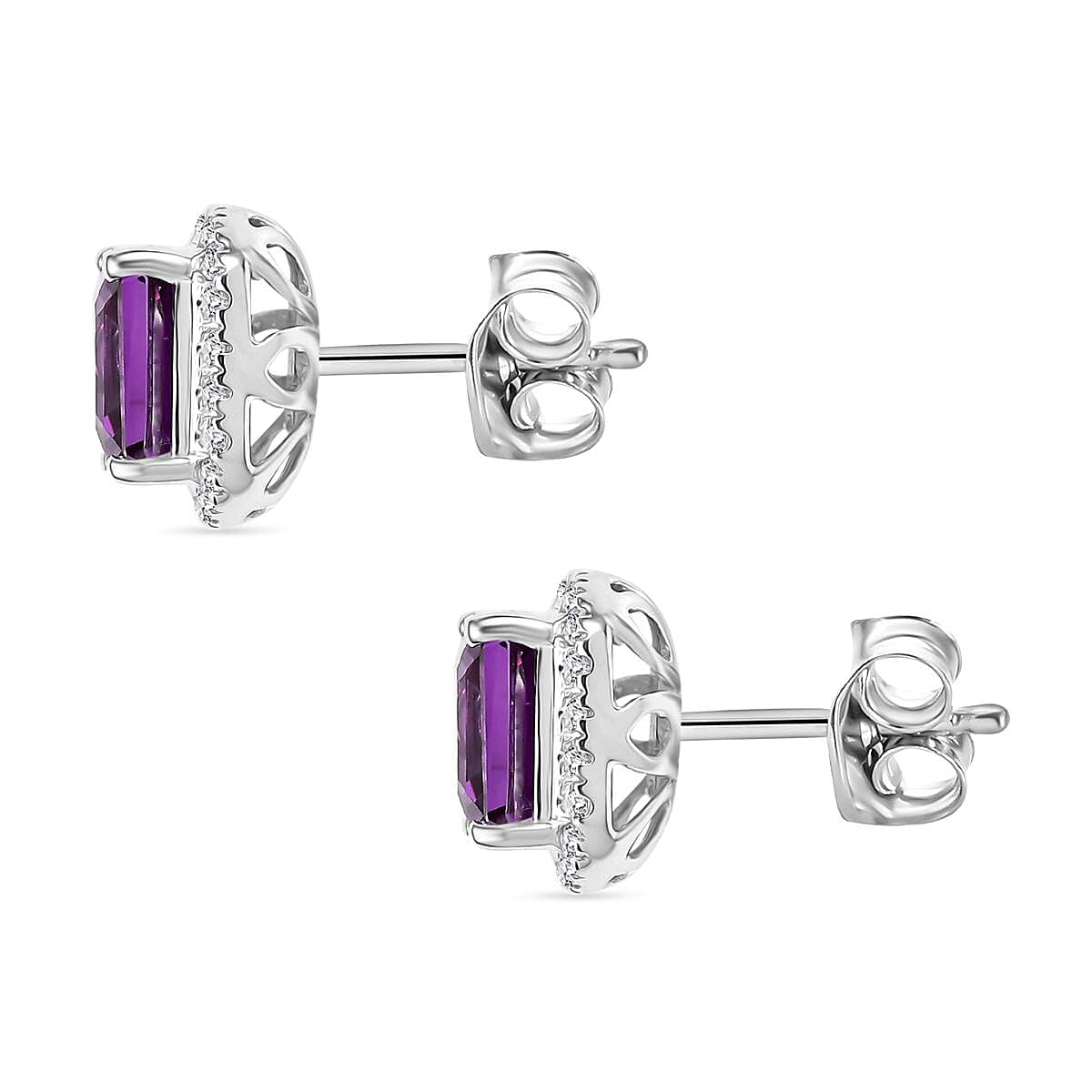 Certified & Appraised Luxuriant AAA Asscher Cut Lab Grown Purple Sapphire and E-F VS Lab Grown Diamond 5.16 ctw Earrings in 10K White Gold Christmas Gifts - Image 2
