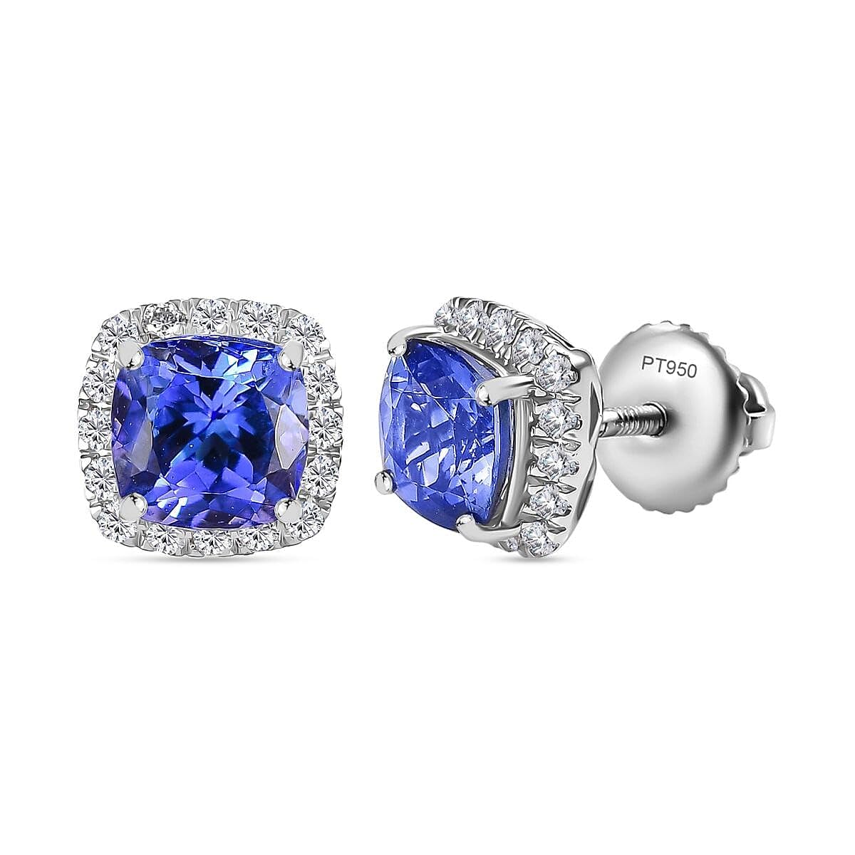 Certified & Appraised Rhapsody AAAA Tanzanite and EF VS Diamond 2.80 ctw Stud Earrings in 950 Platinum Christmas Gifts