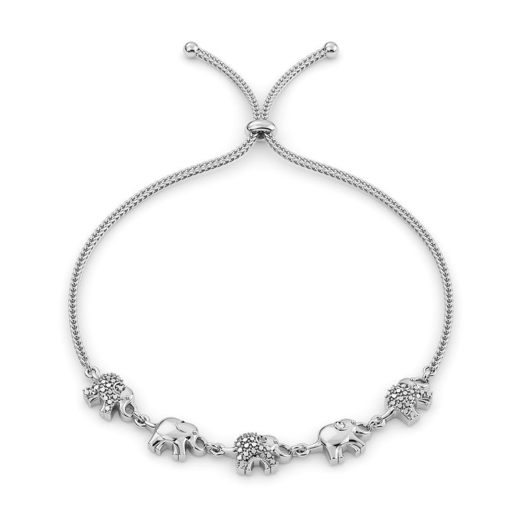 Charm Bracelet - Elephant, Dolphin & Dragonfly Bolo Bracelets for Women - Platinum Plated 925 Sterling Silver & Steel Adjustable Bracelet with Cubic Zirconia Crystals - 9.5" Christmas Gifts
