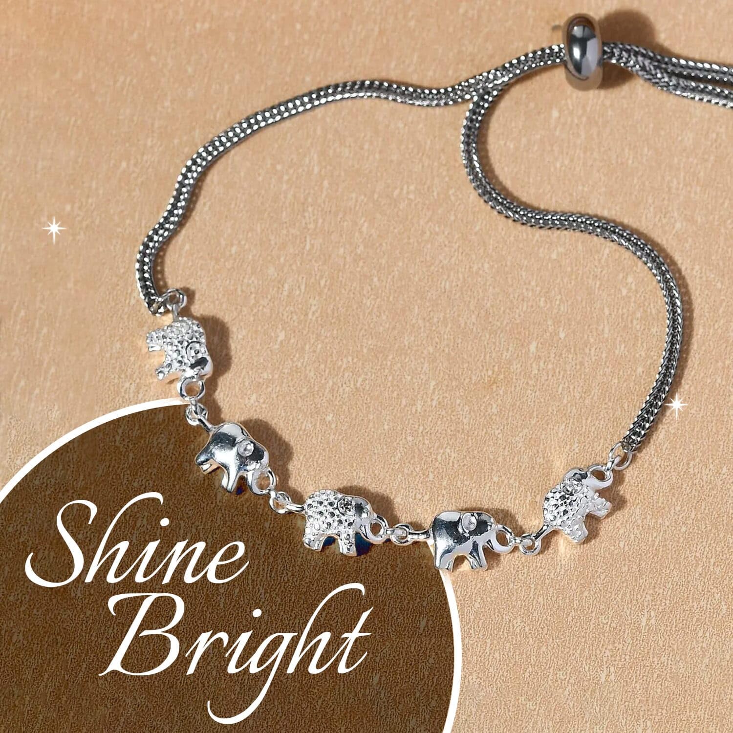 Charm Bracelet - Elephant, Dolphin & Dragonfly Bolo Bracelets for Women - Platinum Plated 925 Sterling Silver & Steel Adjustable Bracelet with Cubic Zirconia Crystals - 9.5" Christmas Gifts - Image 2