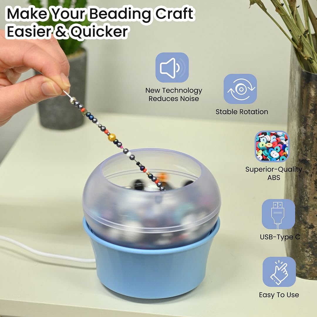 Clay Bead Spinner for Jewelry Making Necklace Bracelet Maker Machine - Electric Bead Spinner Kit with 2 Big Eye Needles & Accessories Friendship Unique Waist Beads Christmas Gifts - Blue - Image 4